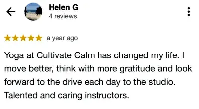 5 star review for Cultivate Calm Yoga Brisbane